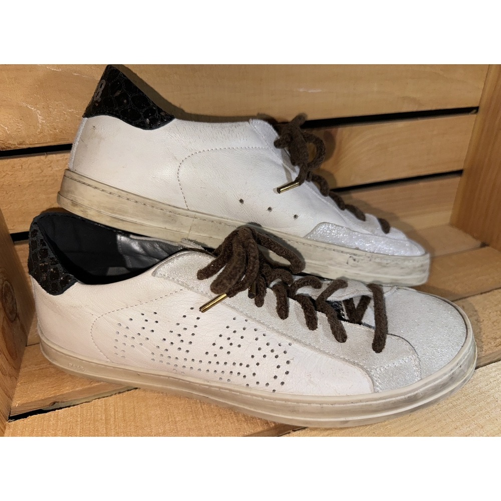 P448 John Sneaker- Womens- Size 40 White Silver & Black Low Top Sneaker Shoes